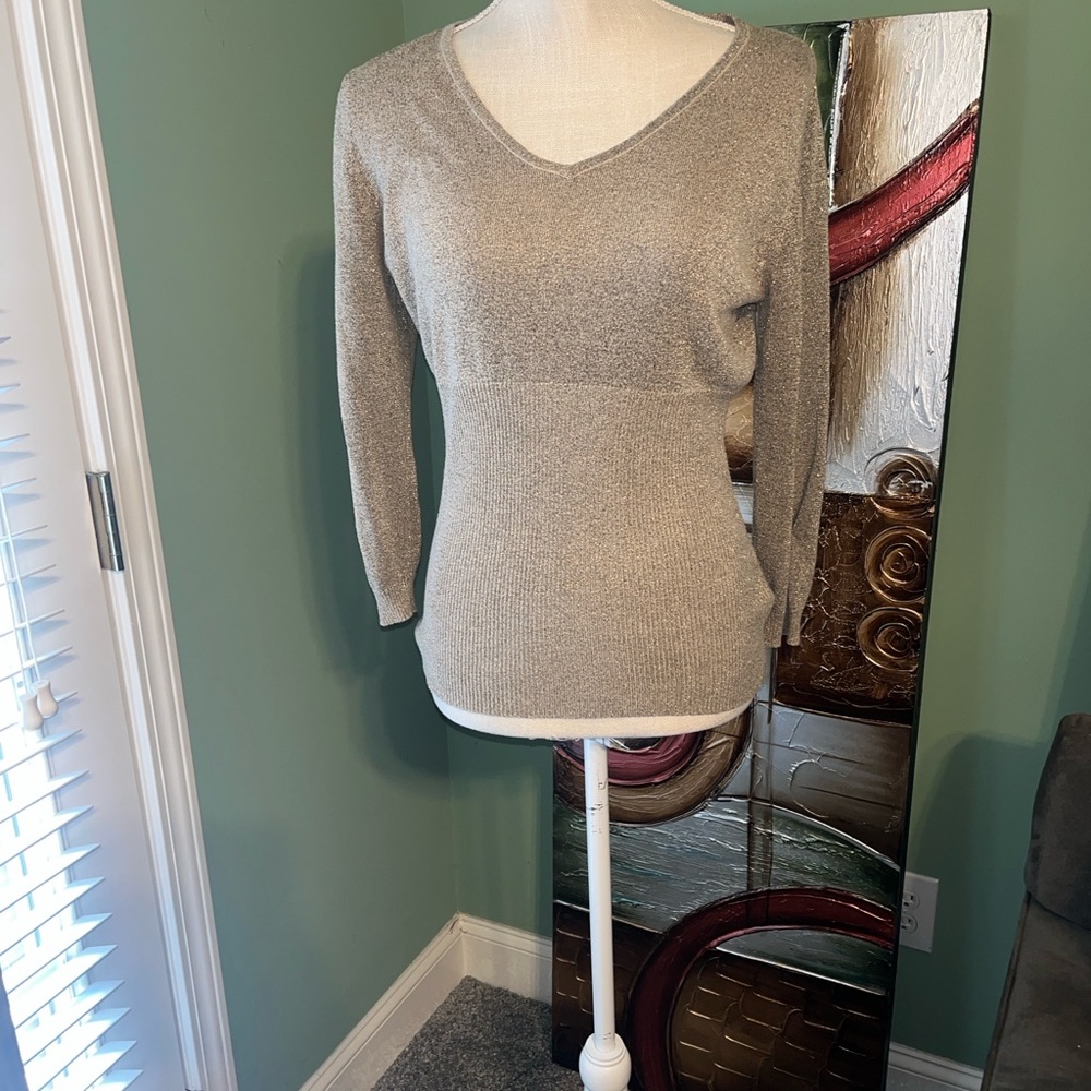 JohnPaulRichard Women's V-Neck Sweater - Metallic Gold, Size L
